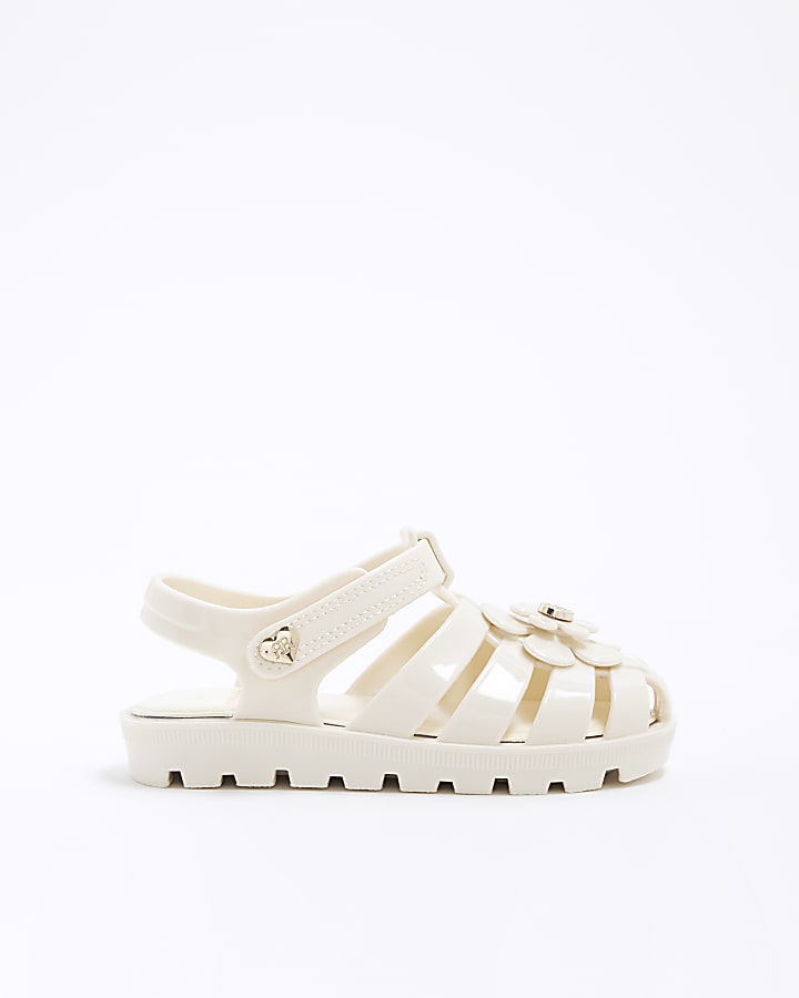 Mini Girls Cream Floral Jelly Sandals