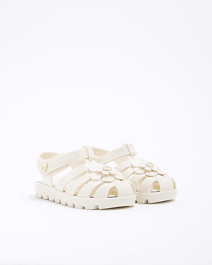 Mini Girls Cream Floral Jelly Sandals