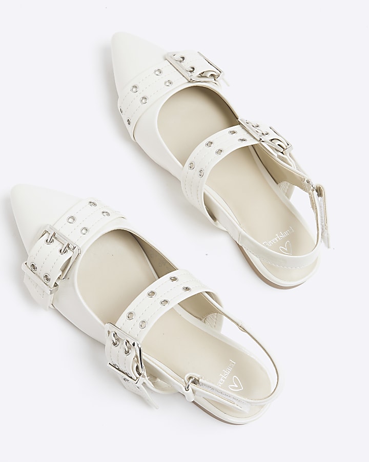 Girls Cream Patent Sling Back Strap Shoes