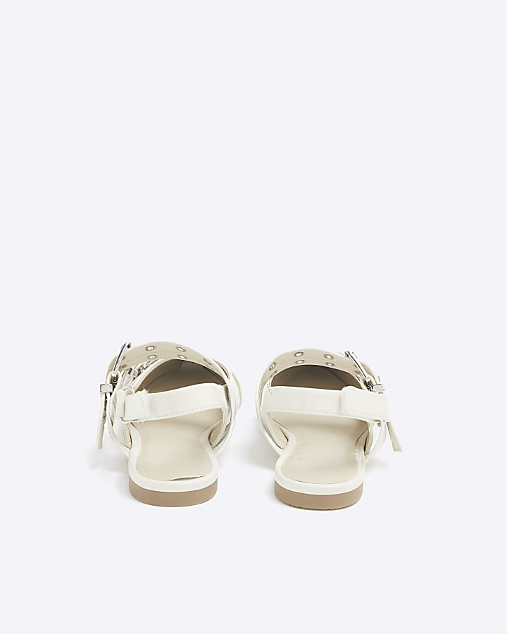 Girls Cream Patent Sling Back Strap Shoes