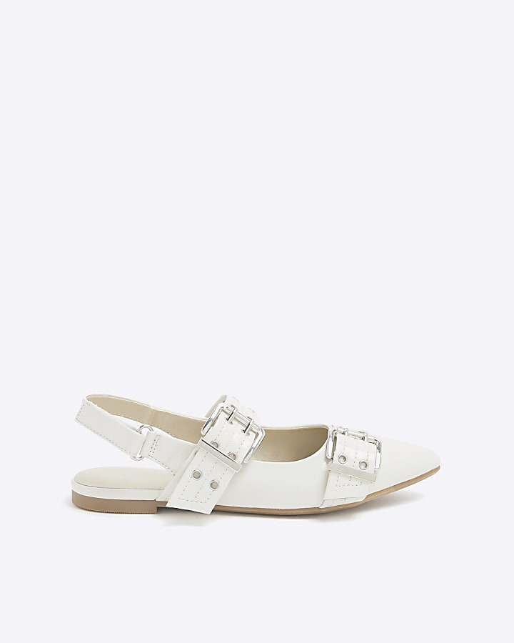 Girls Cream Patent Sling Back Strap Shoes