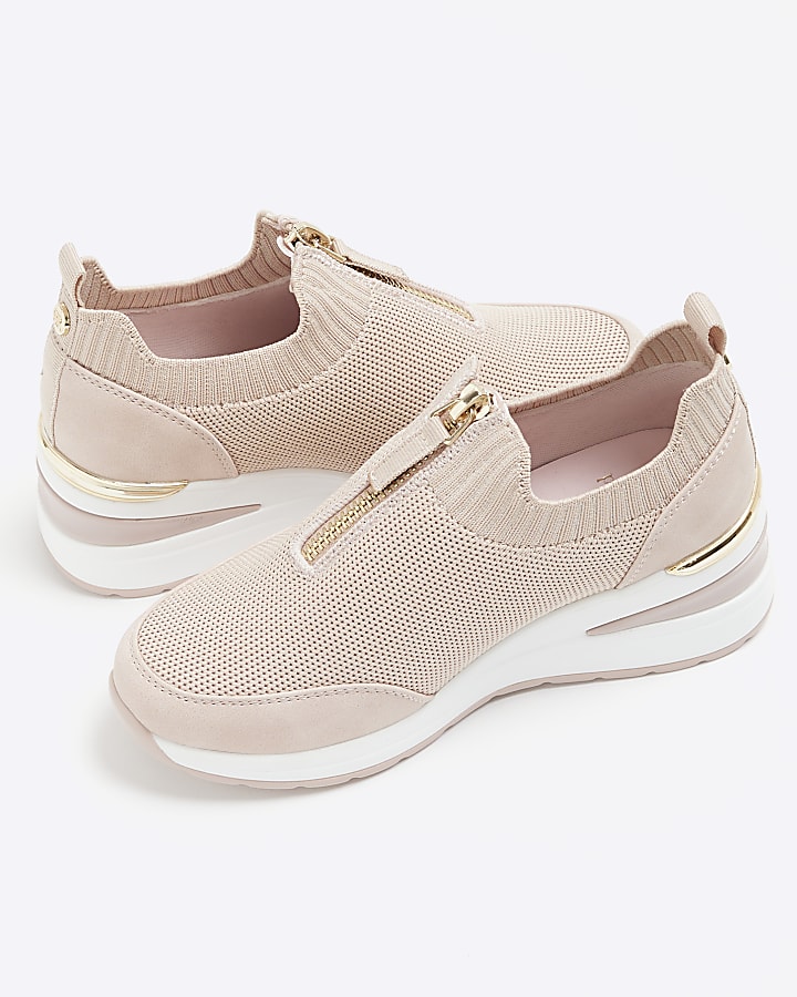 Girls Pink Knit Wedge Trainers