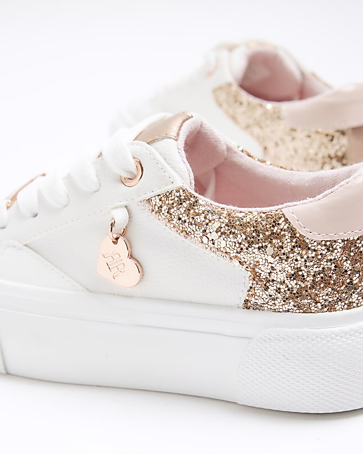 Girls White Rose Glitter Trainers