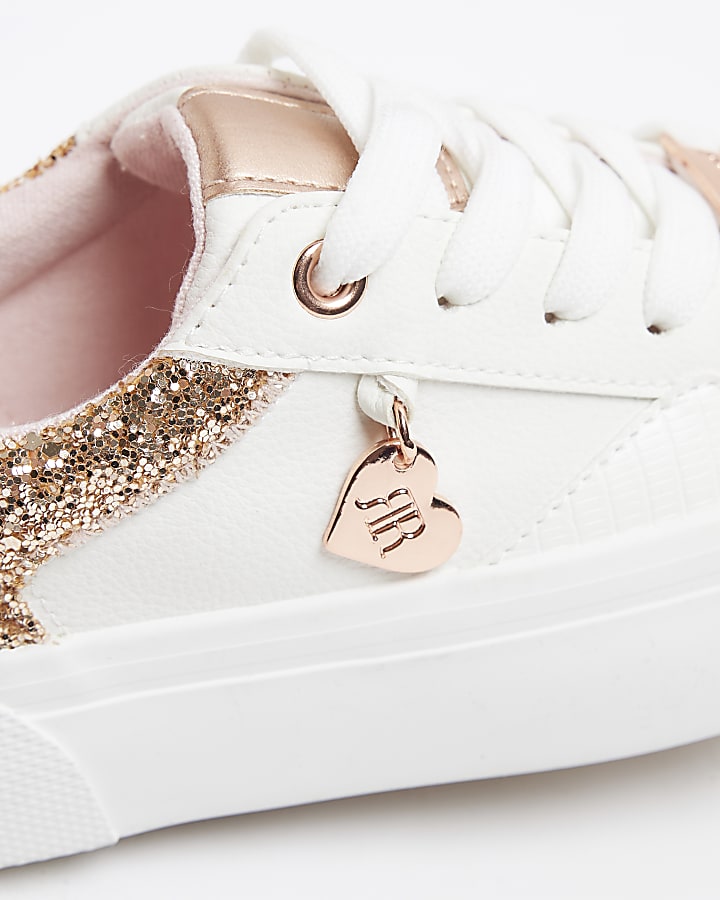 Girls White Rose Glitter Trainers