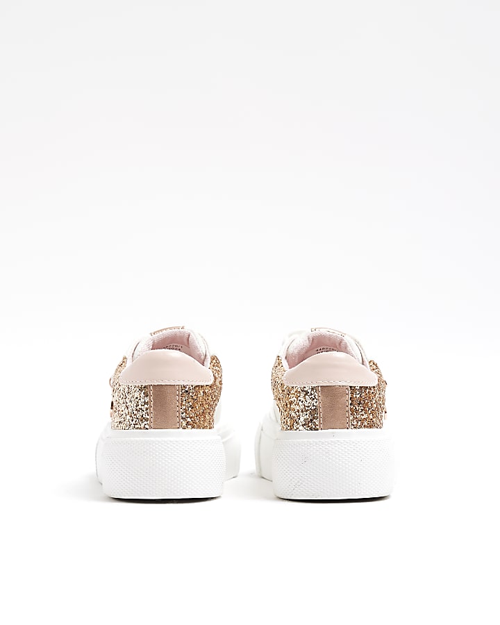 Girls White Rose Glitter Trainers