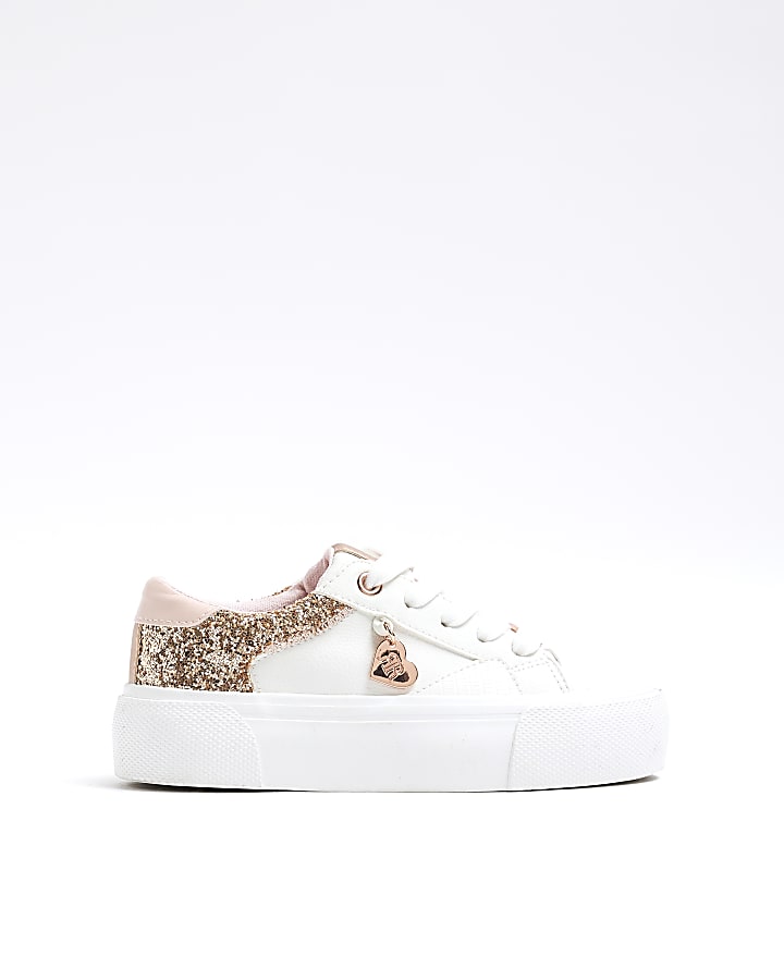 Girls White Rose Glitter Trainers