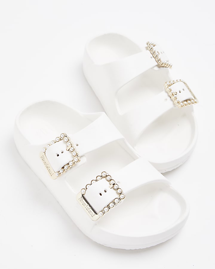 Girls White Pearl Moulded Sandals