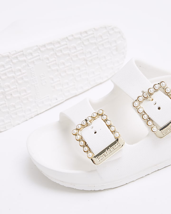 Girls White Pearl Moulded Sandals