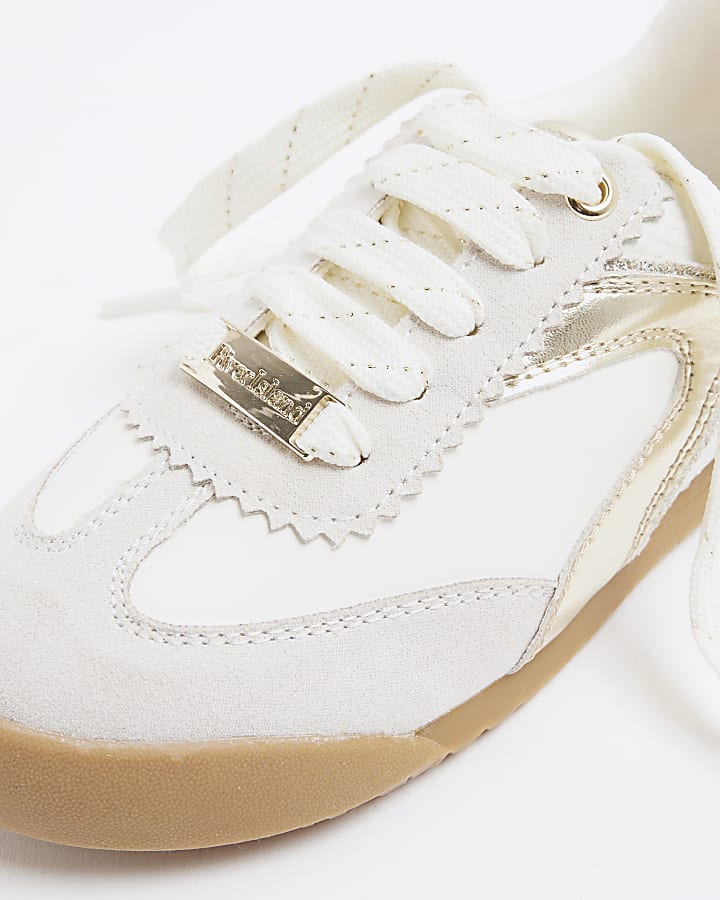 Girls Cream Faux Leather Trainers