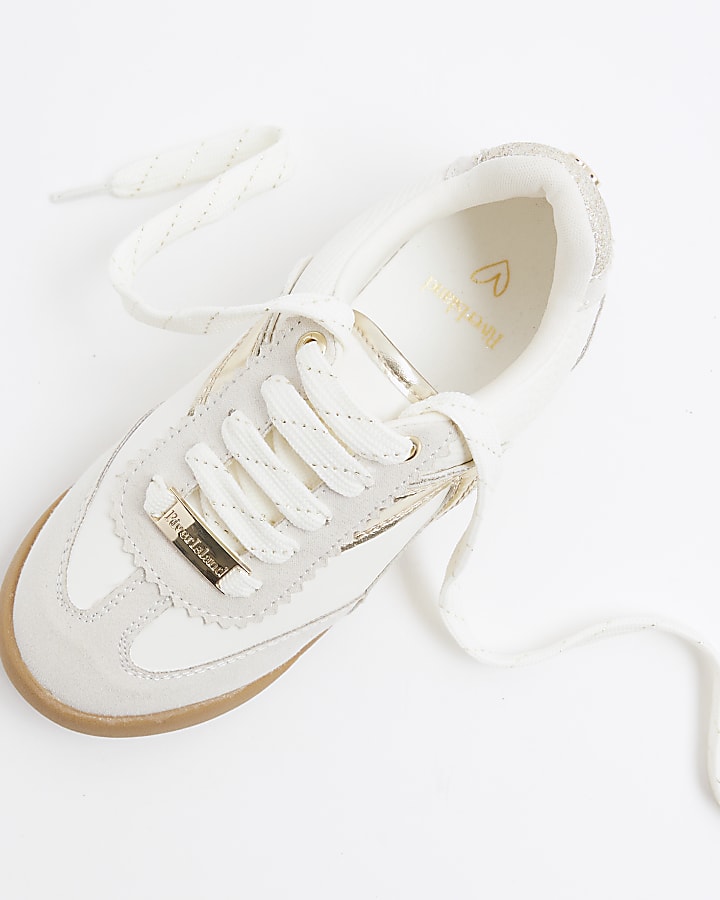 Girls Cream Faux Leather Trainers