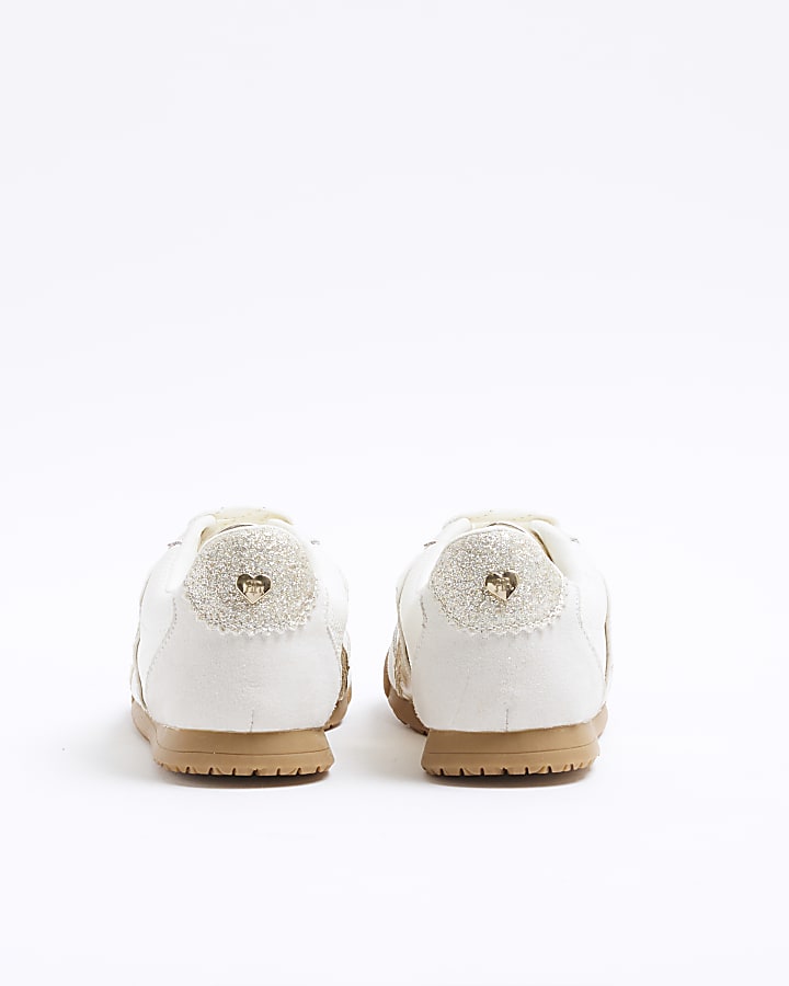 Girls Cream Faux Leather Trainers