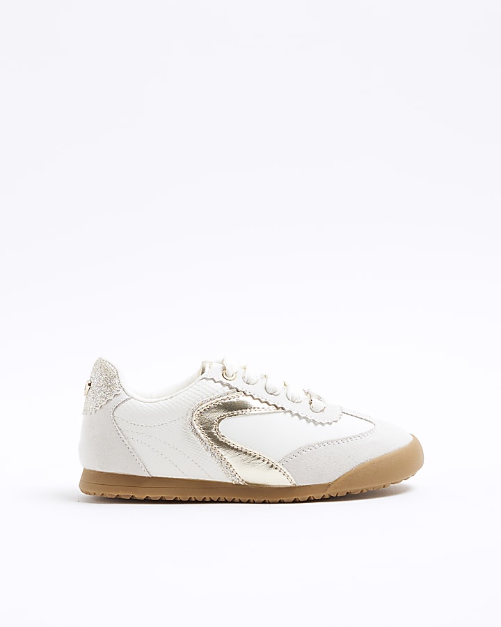 Girls Cream Faux Leather Trainers