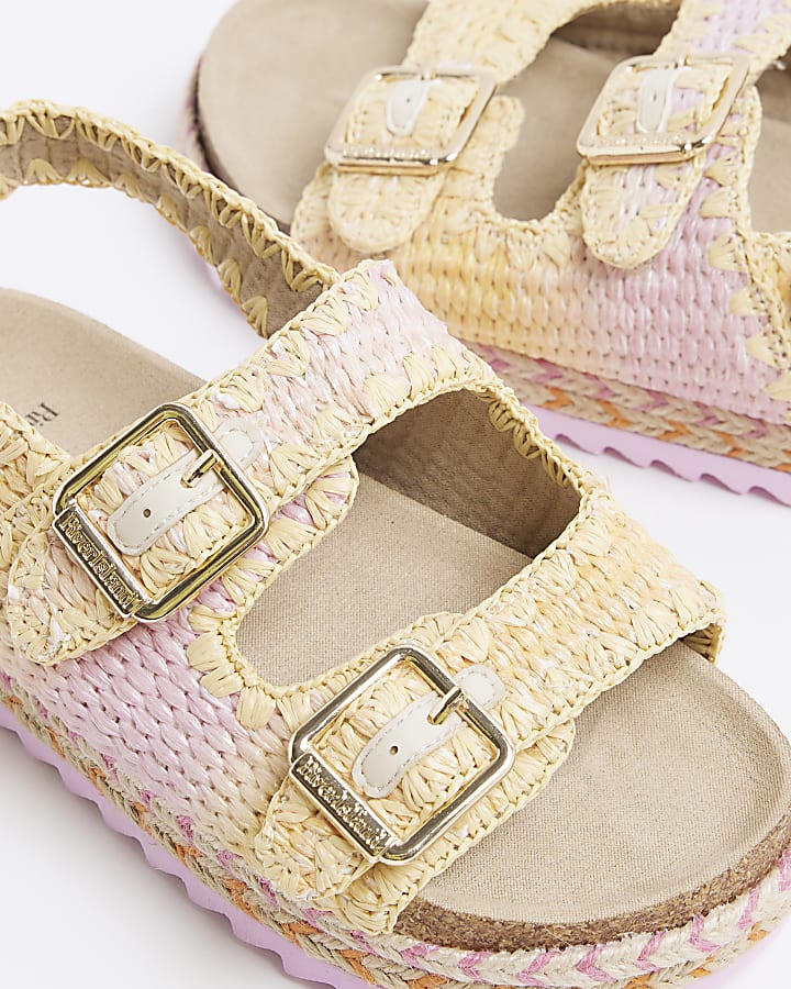 Girls Pink Ombre Raffia Sandals