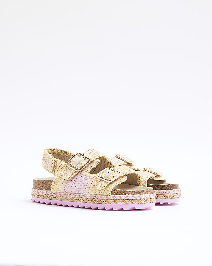 Girls Pink Ombre Raffia Sandals