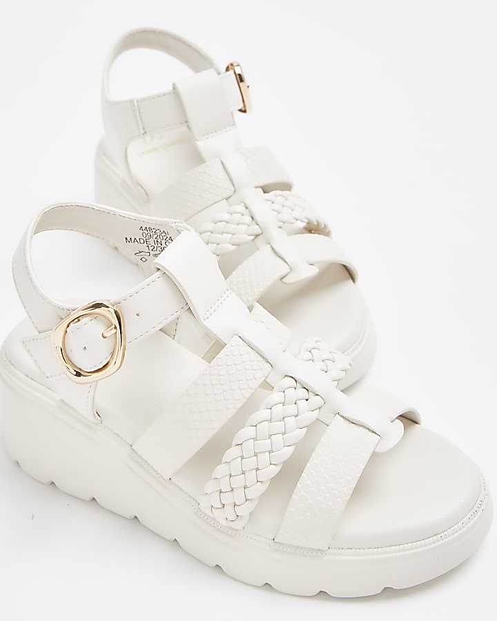 Girls Cream Faux Leather Wedge Sandals