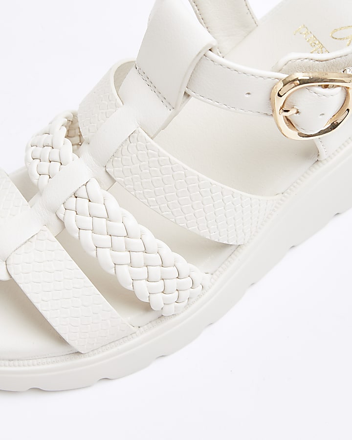 Girls Cream Faux Leather Wedge Sandals