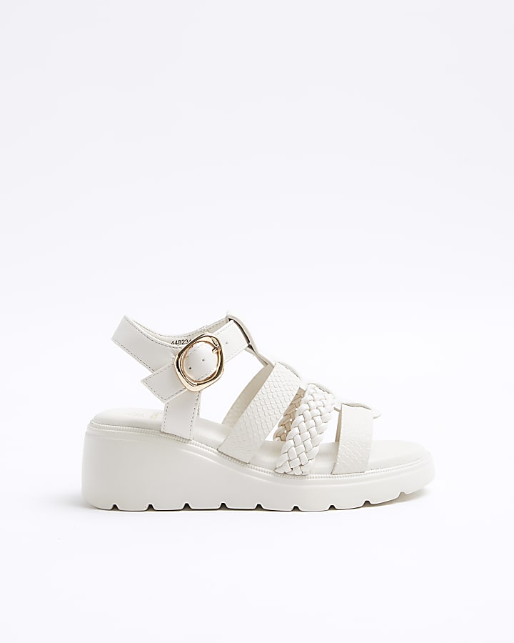 Girls Cream Faux Leather Wedge Sandals