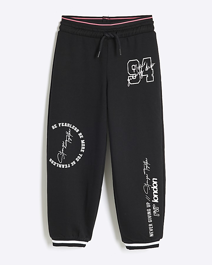 Girls Black 94 Double Layer Joggers