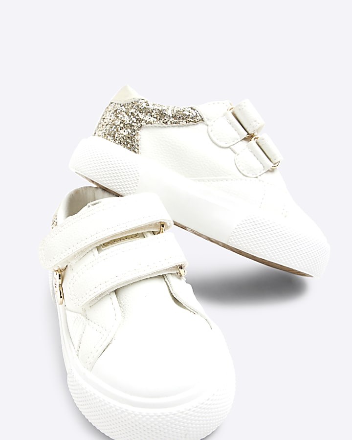 Mini Girls White Velcro Glitter Trainers