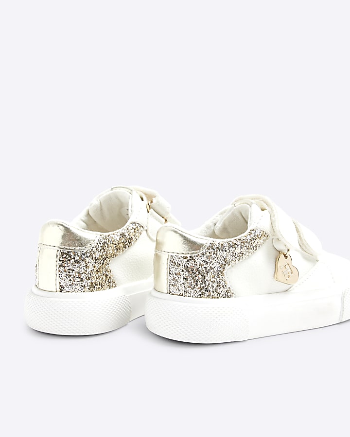 Mini Girls White Velcro Glitter Trainers