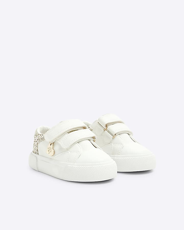 Mini Girls White Velcro Glitter Trainers