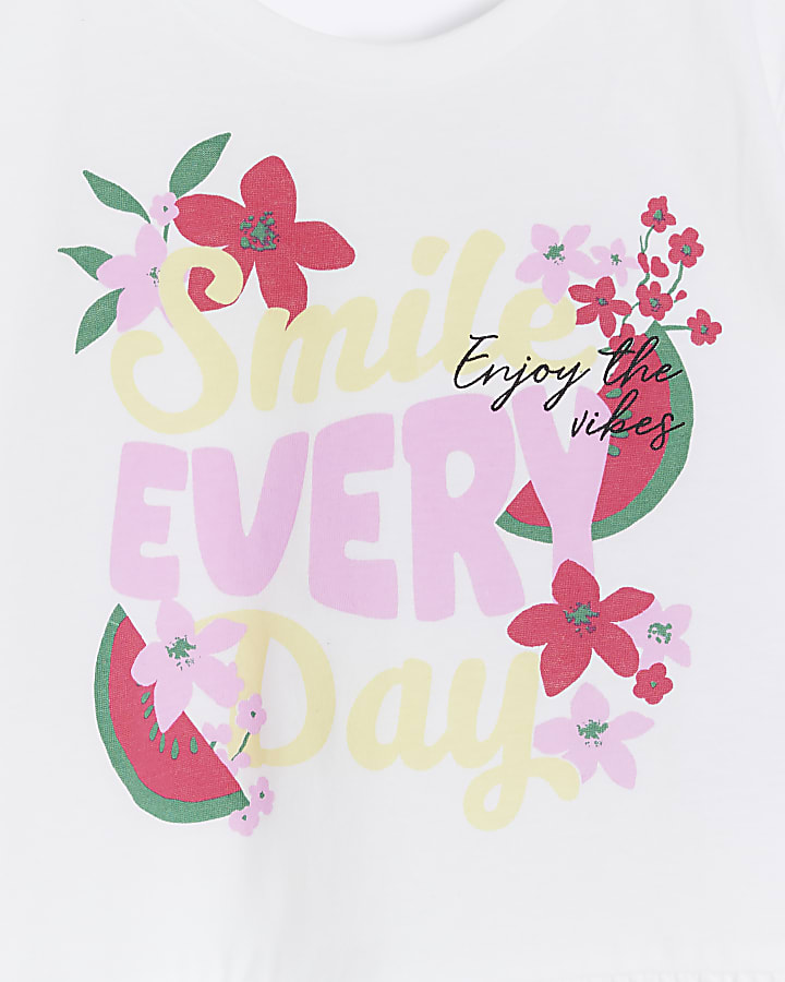 Mini girls white floral peplum t-shirt set