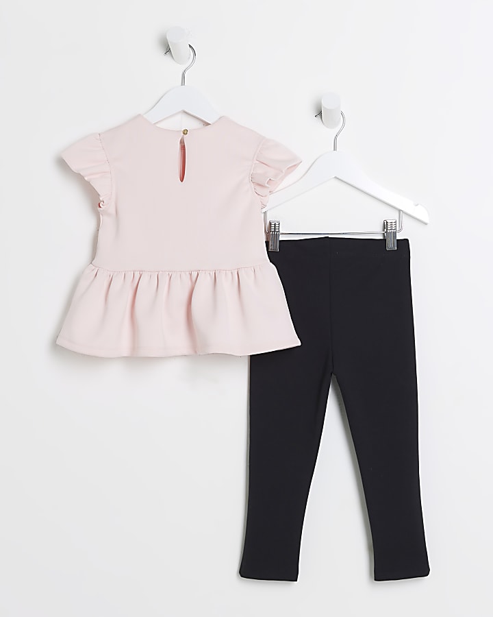 Mini Girls Pink Scuba Peplum Bow Set