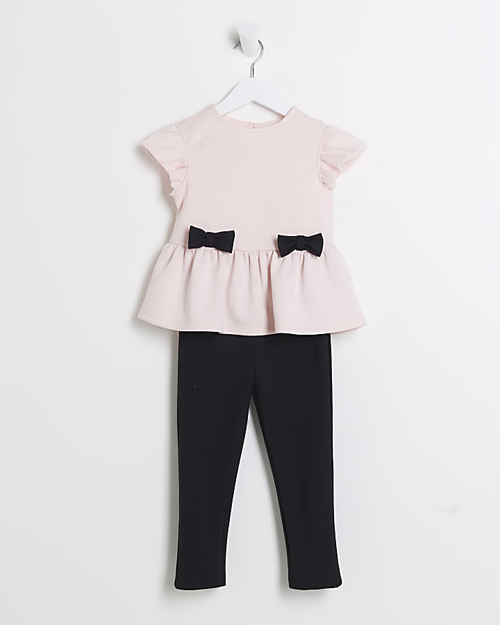 Mini Girls Pink Scuba Peplum Bow Set