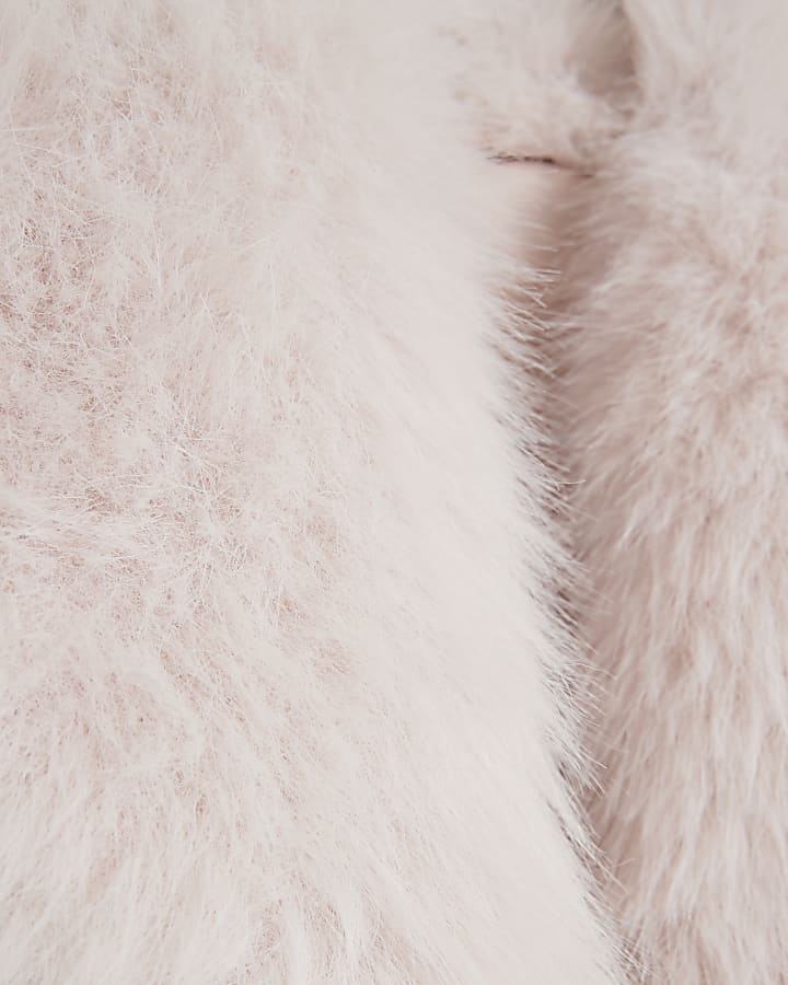 Girls Pink Faux Fur Coat