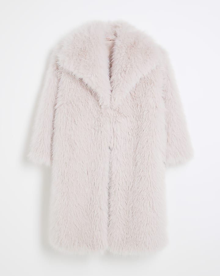 Girls Pink Faux Fur Coat