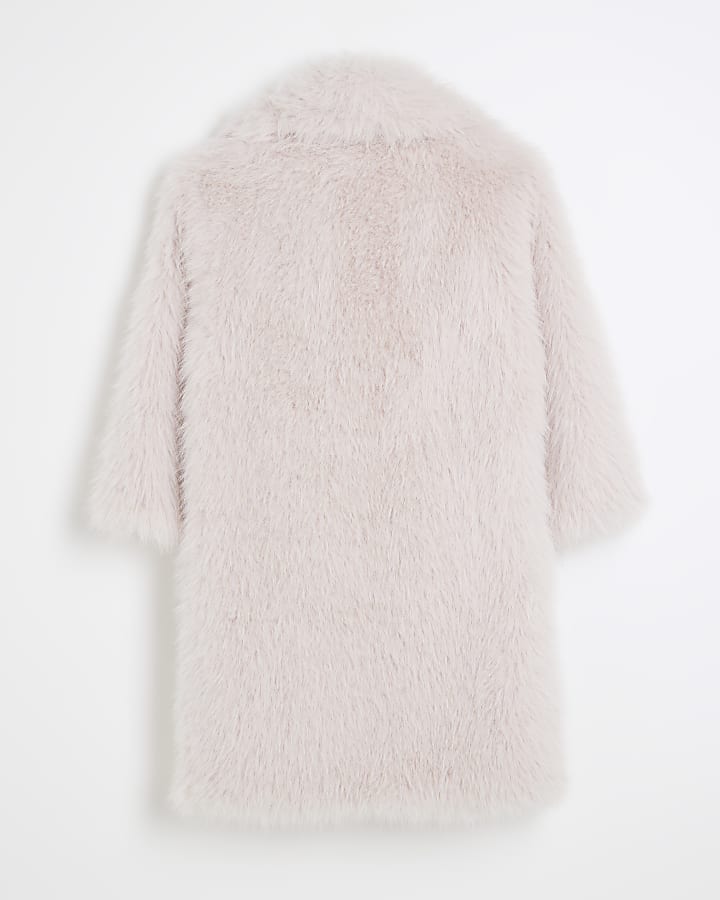 Girls Pink Faux Fur Coat