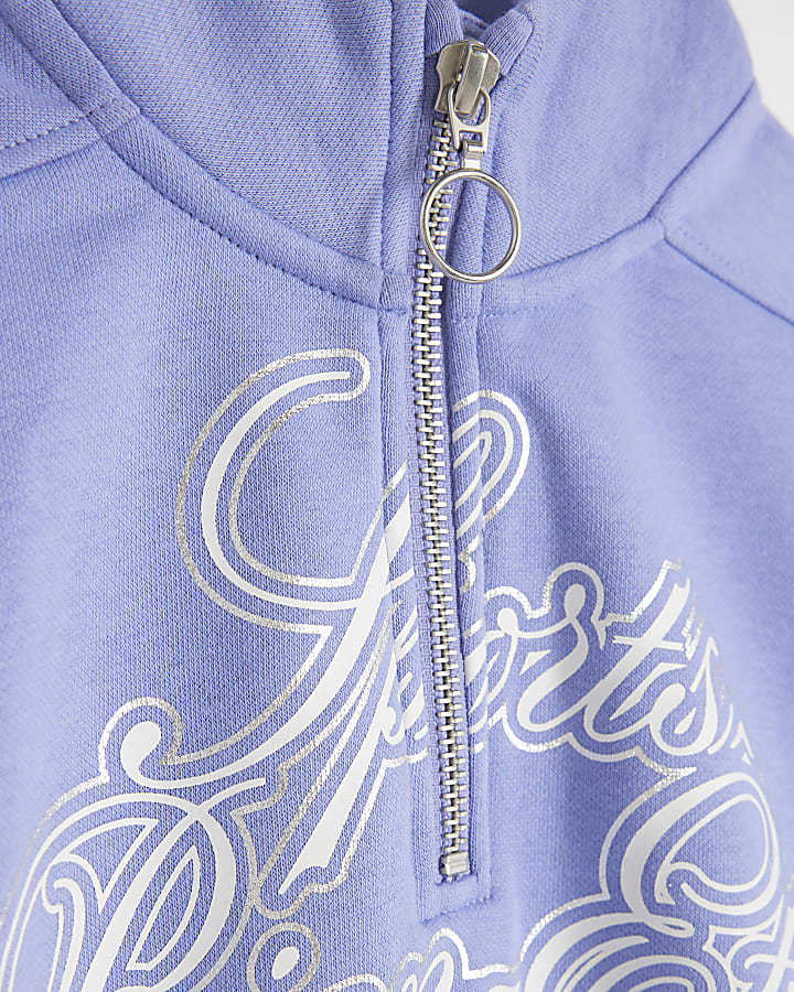 Girls Blue Half Zip Sweatshirt Set