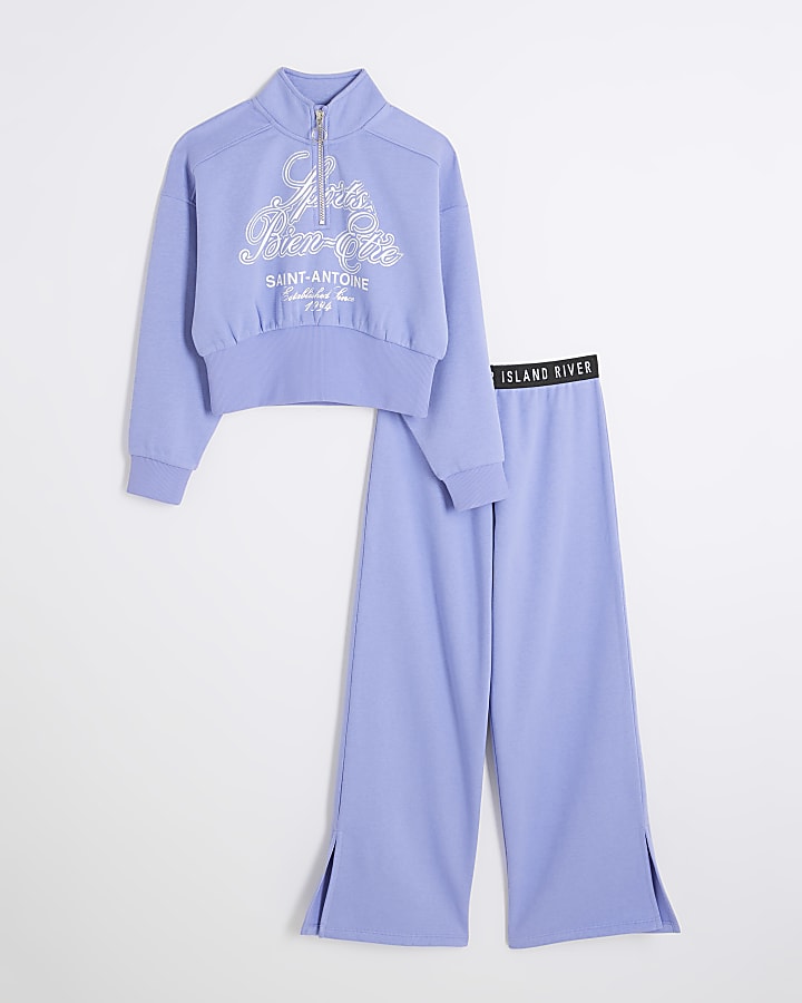 Girls Blue Half Zip Sweatshirt Set