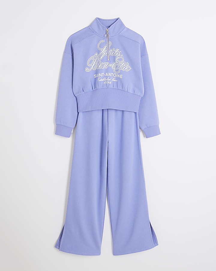 Girls Blue Half Zip Sweatshirt Set