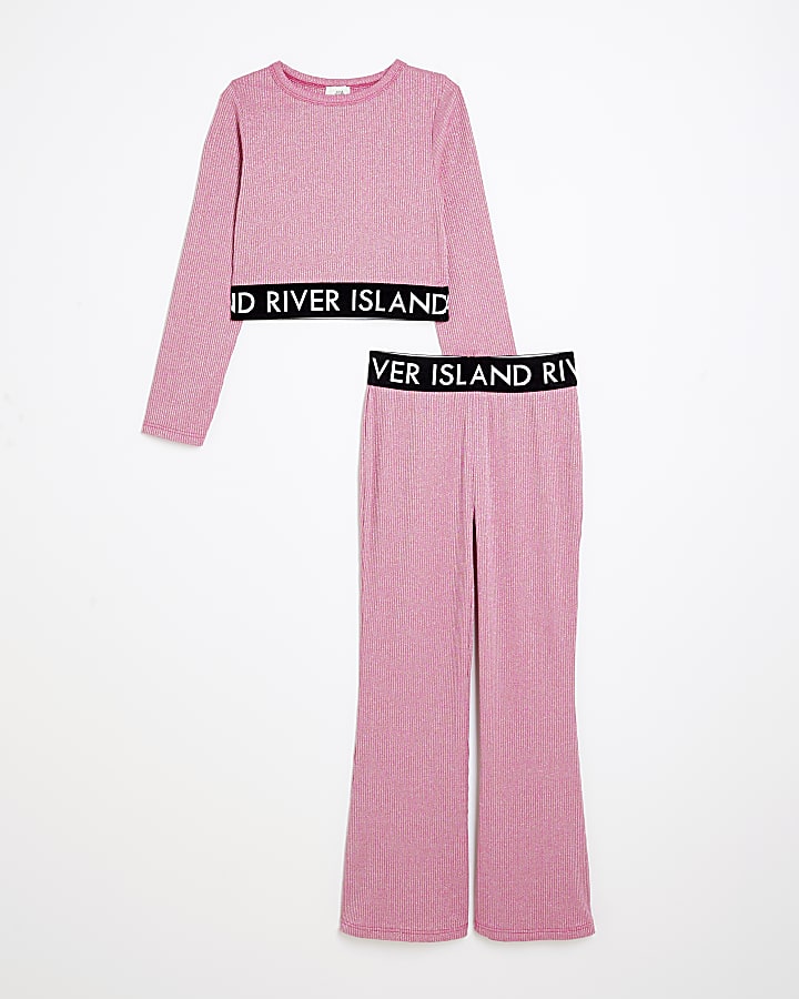 Girls RI pink glitter top and flares set