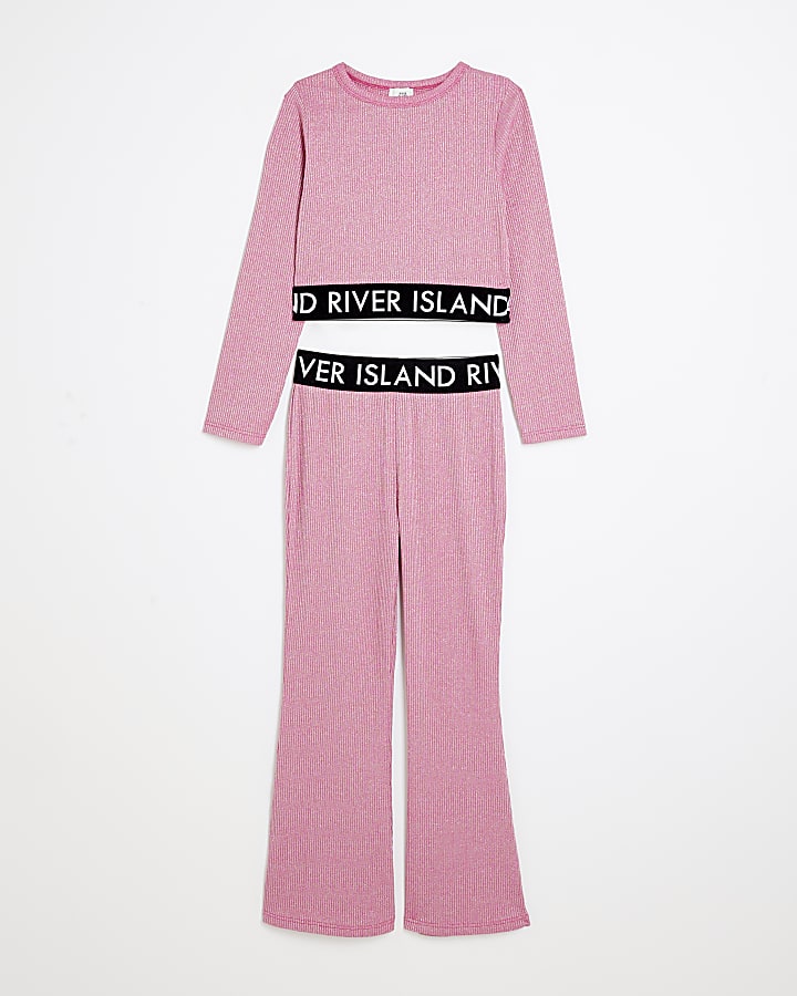 Girls RI pink glitter top and flares set