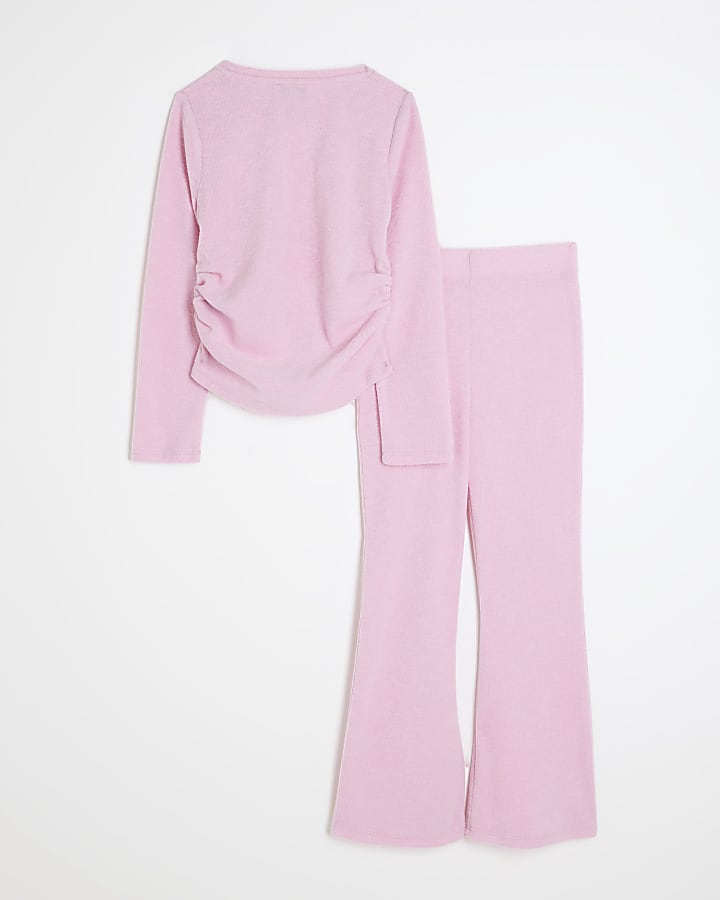 Girls Pink Cosy Top and Flare Trousers Set