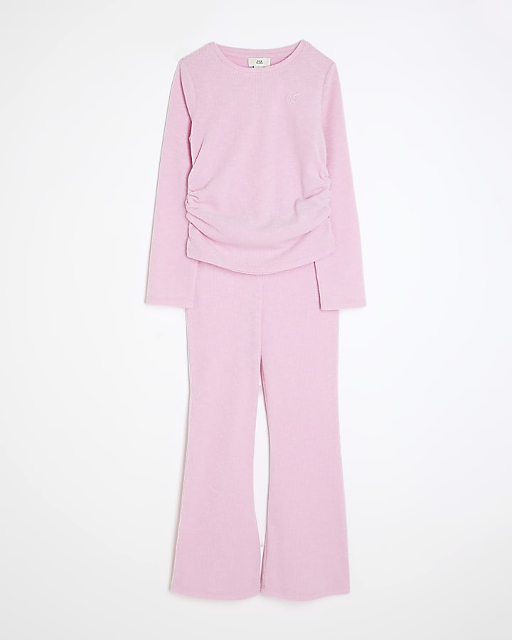 Girls Pink Cosy Top and Flare Trousers Set