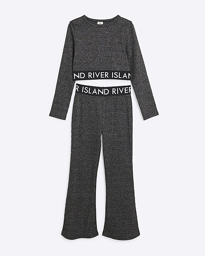 Girls Black Glitter RI Top and Flares Set