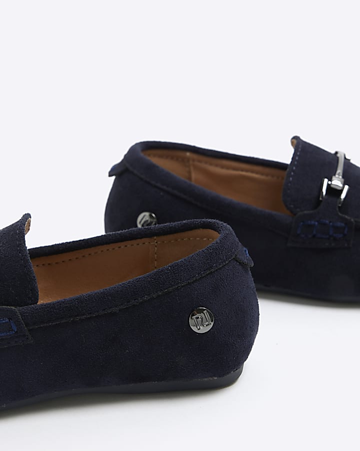 Boys Navy Faux Suede Slip On Loafers