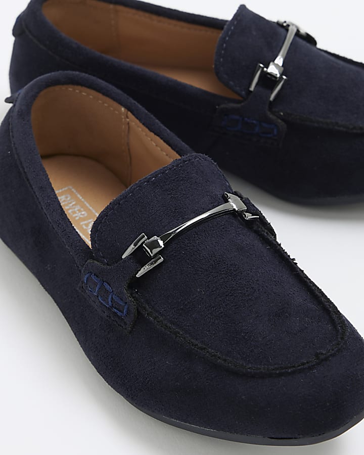 Boys Navy Faux Suede Slip On Loafers