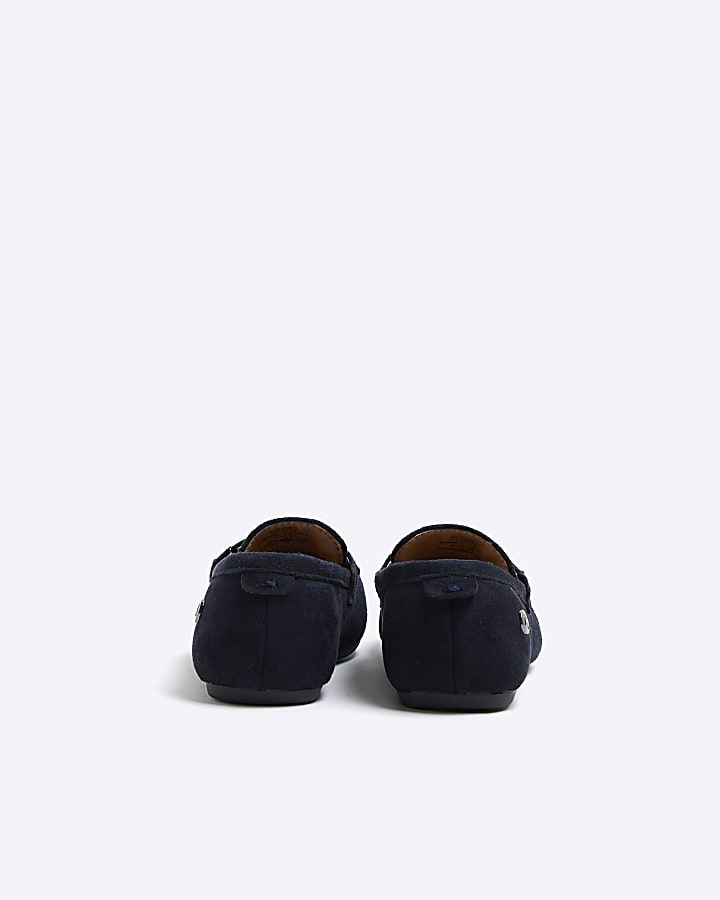 Boys Navy Faux Suede Slip On Loafers