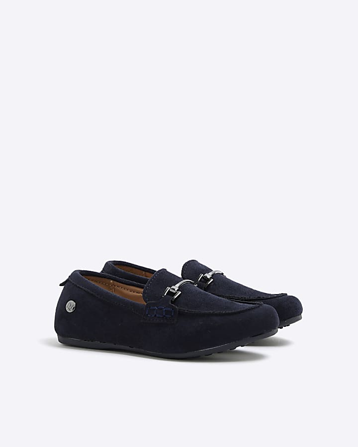 Boys Navy Faux Suede Slip On Loafers