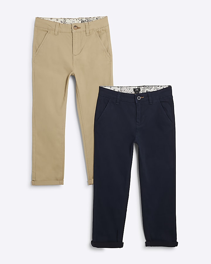 Boys navy chino trousers 2 pack