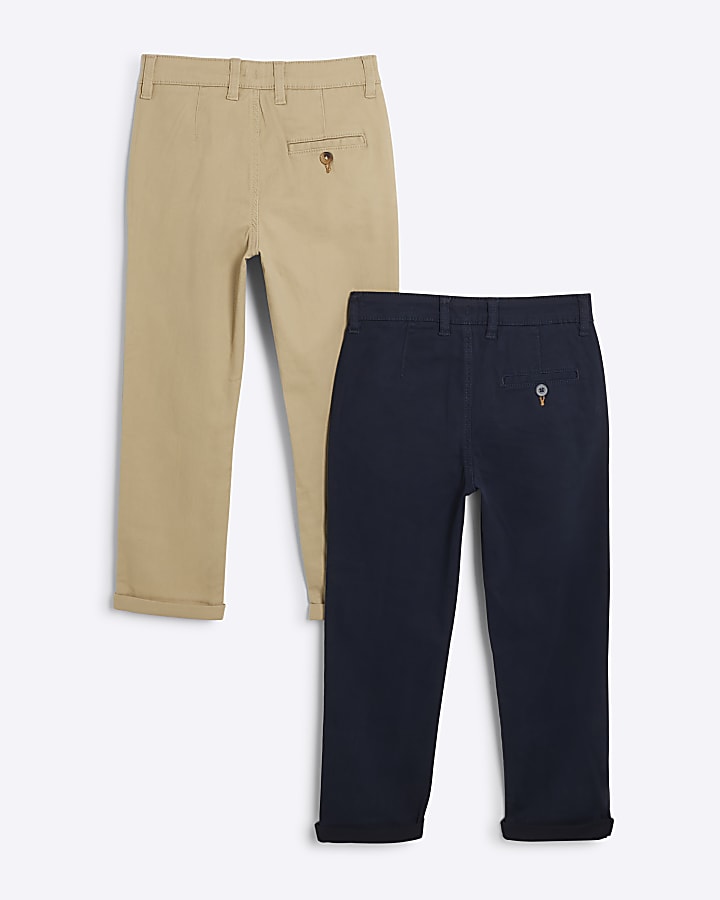 Boys navy chino trousers 2 pack