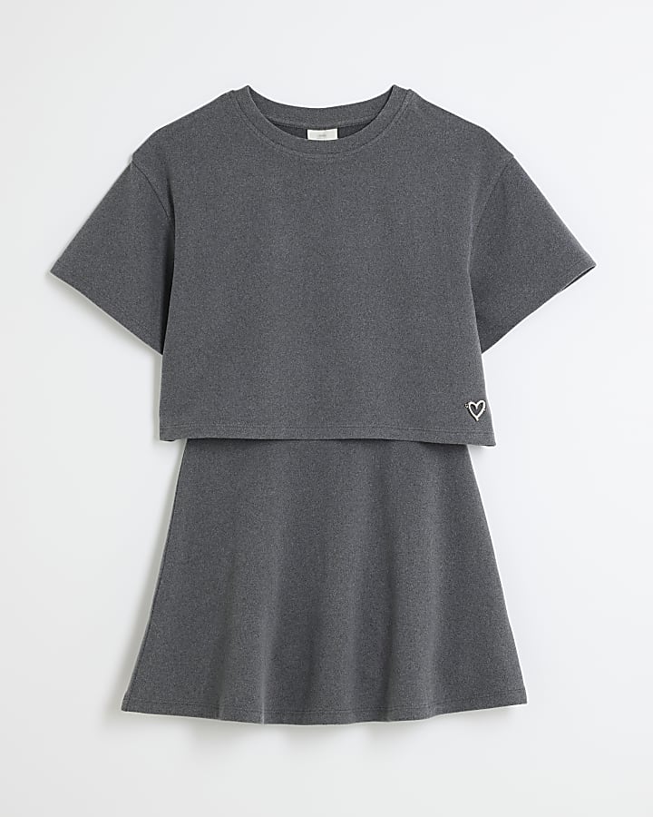 Girls Grey Flippy Skirt Set