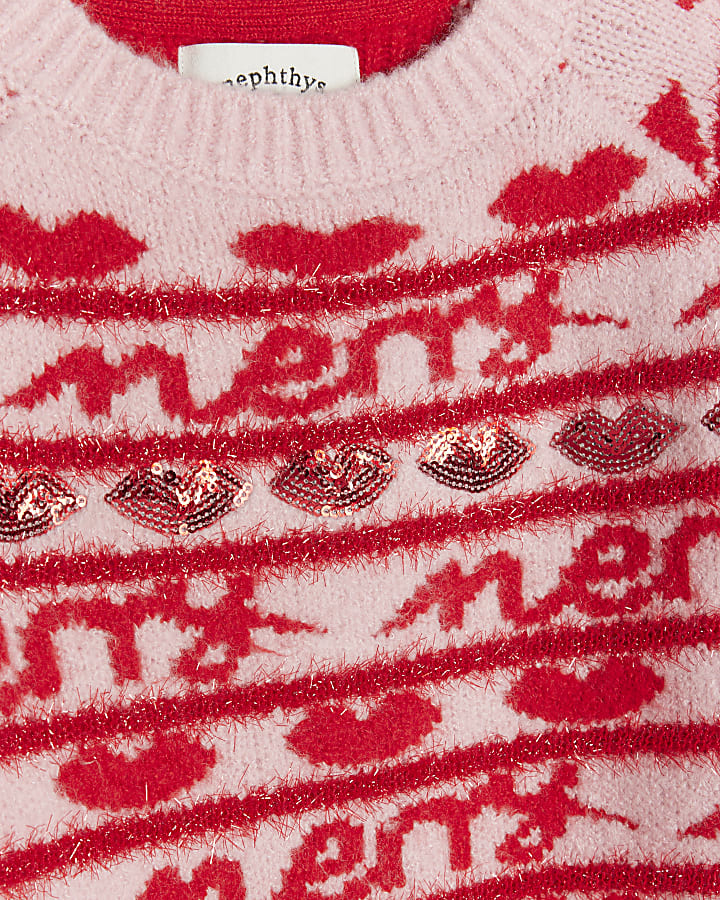 Girls Pink Merry Christmas Jumper