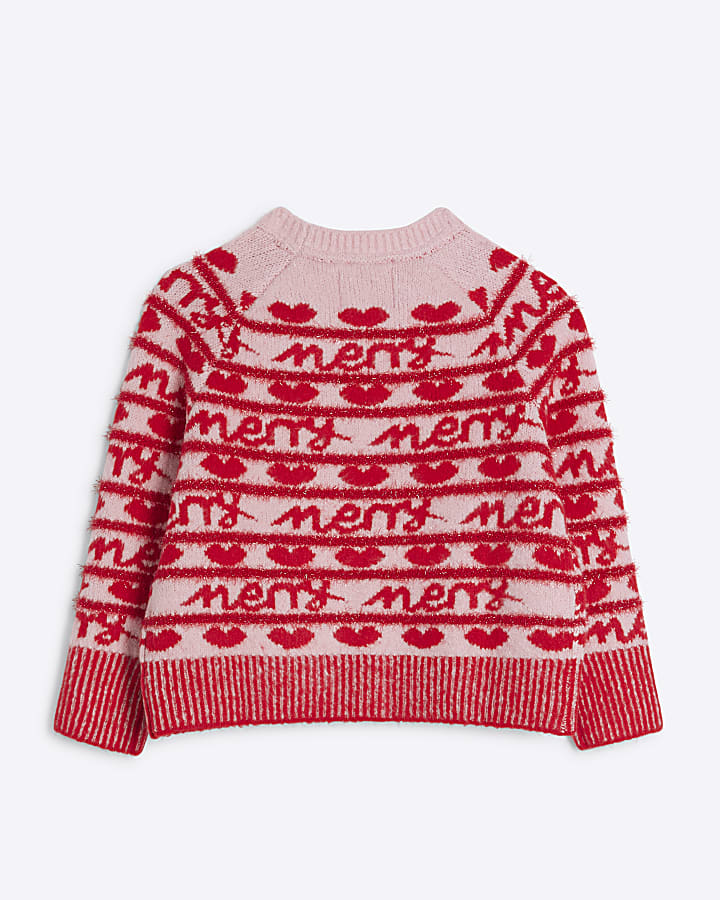 Girls Pink Merry Christmas Jumper