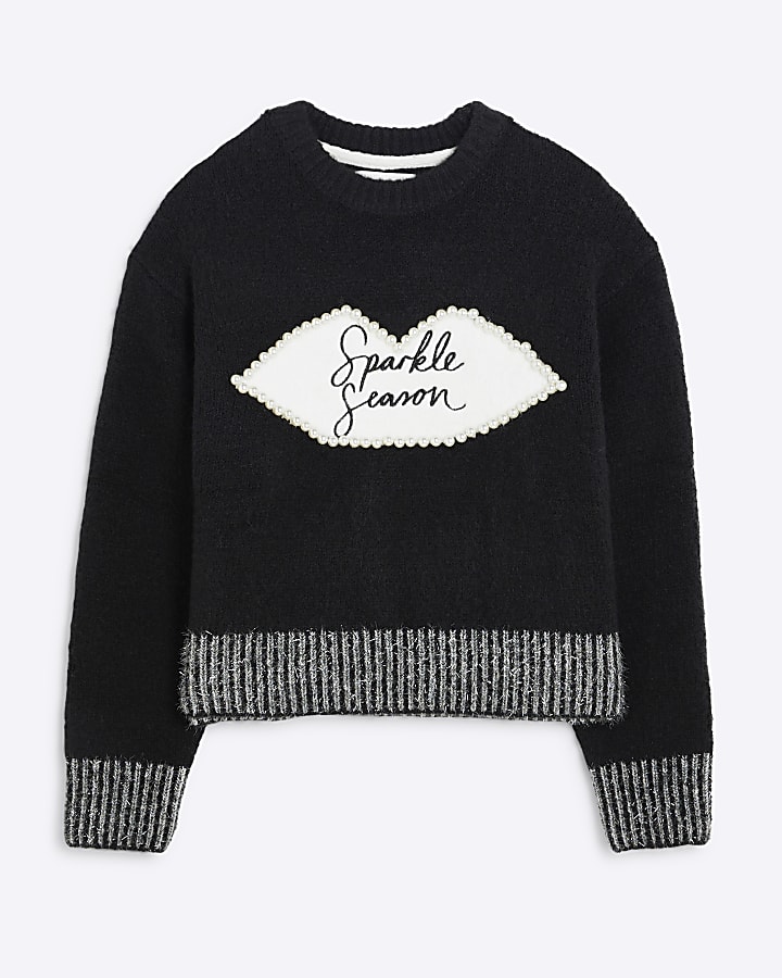 Girls Black Sparkle Season Jumper