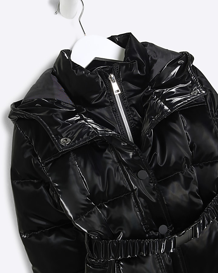 Mini Girls Black Faux Fur Puffer Jacket